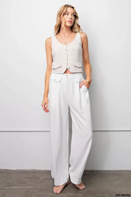 LINED ELASTIC BACK SLACKS - OFF WHITE