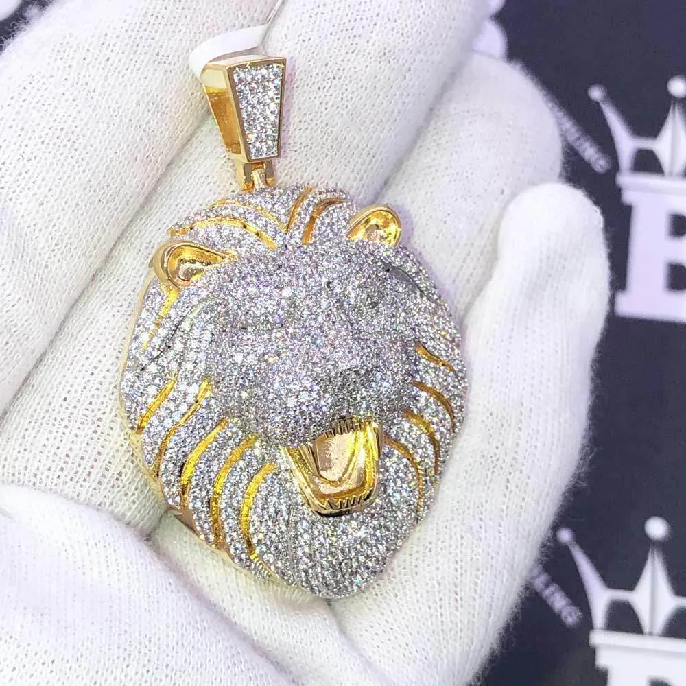 Lion Head Open Mouth CZ Hip Hop Bling Bling Pendant