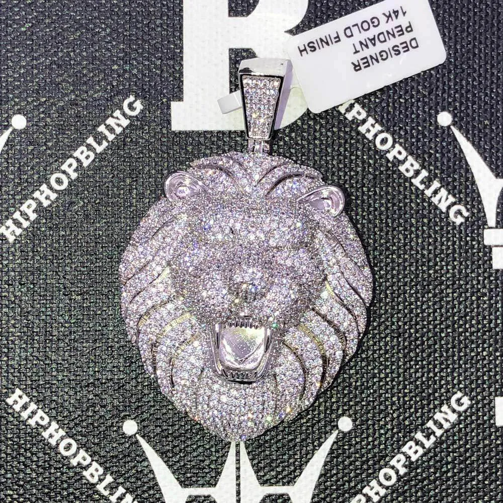 Lion Head Open Mouth CZ Hip Hop Bling Bling Pendant