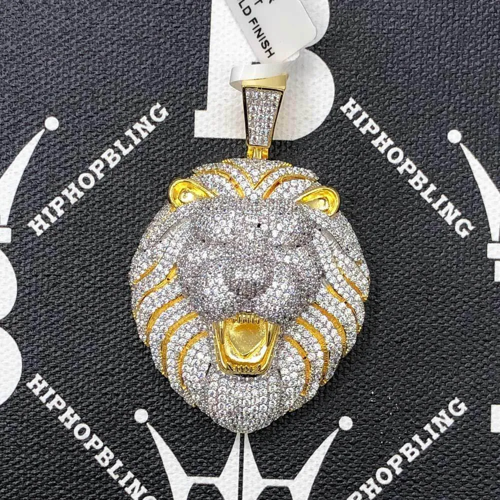 Lion Head Open Mouth CZ Hip Hop Bling Bling Pendant