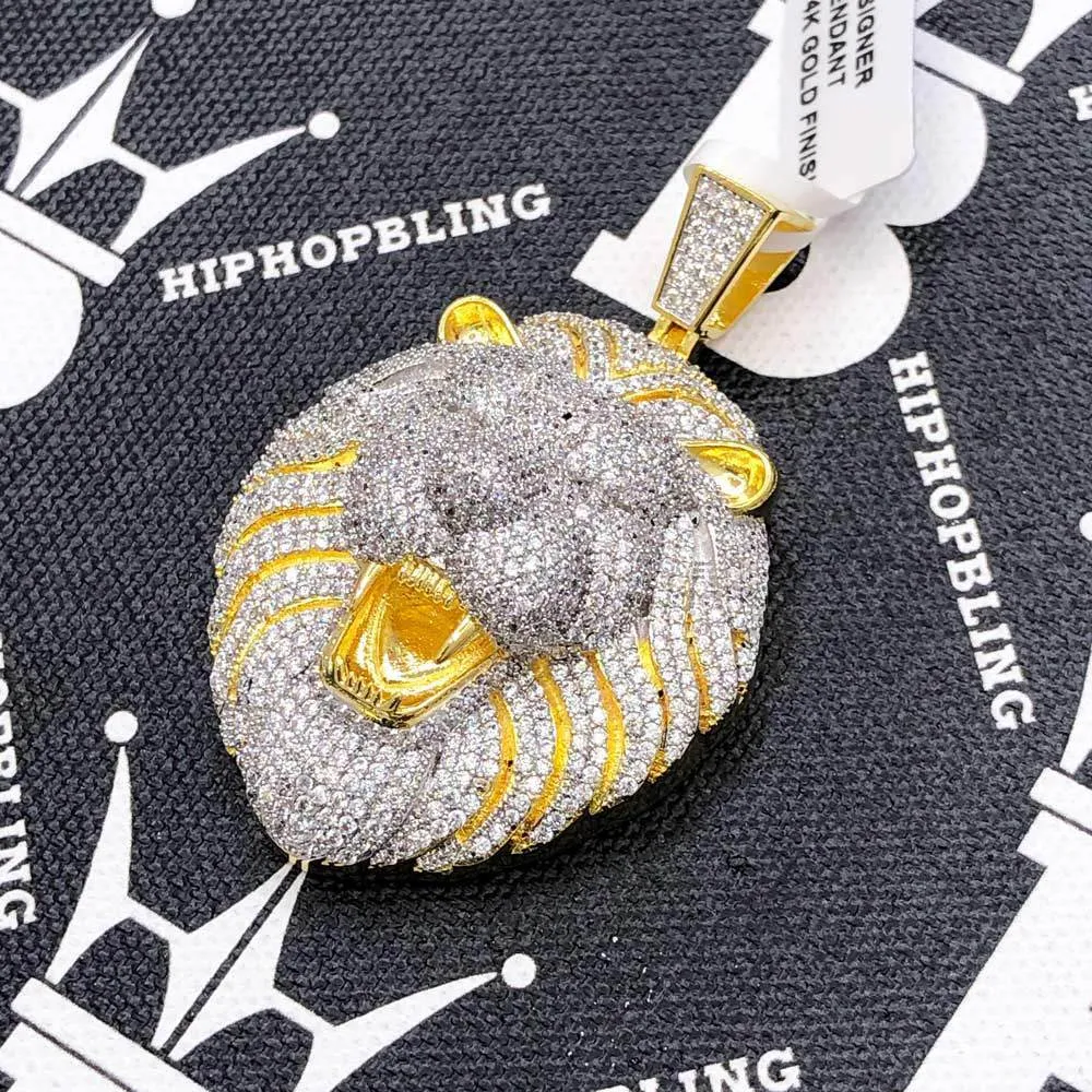 Lion Head Open Mouth CZ Hip Hop Bling Bling Pendant