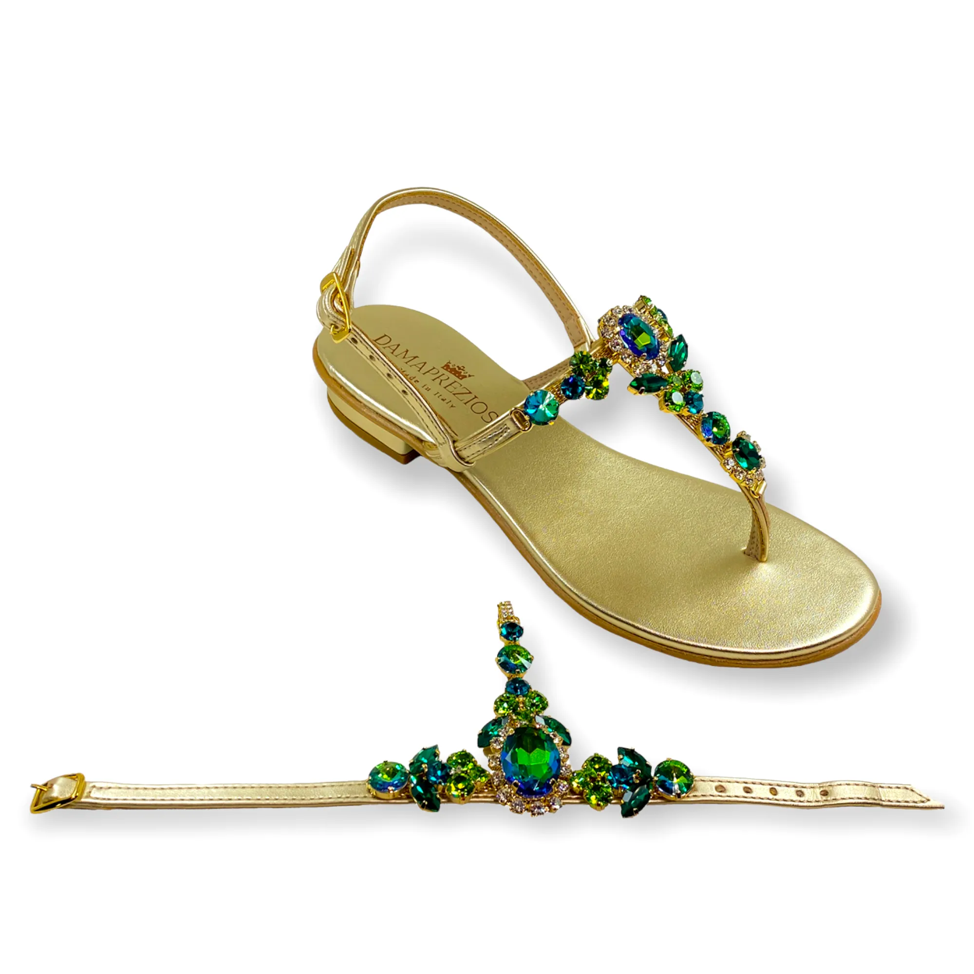 Lucrezia green-crystal flat jewel sandal