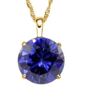 MARVELOUS 3 CARAT TW (1 PCS) LAB TANZANITE 10K SOLID YELLOW GOLD PENDANT