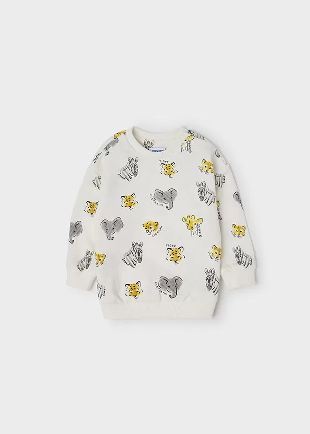 Mayoral Baby Pullover w/ Animal Print_ Off White 1401-81