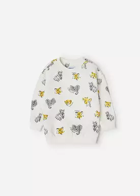 Mayoral Baby Pullover w/ Animal Print_ Off White 1401-81