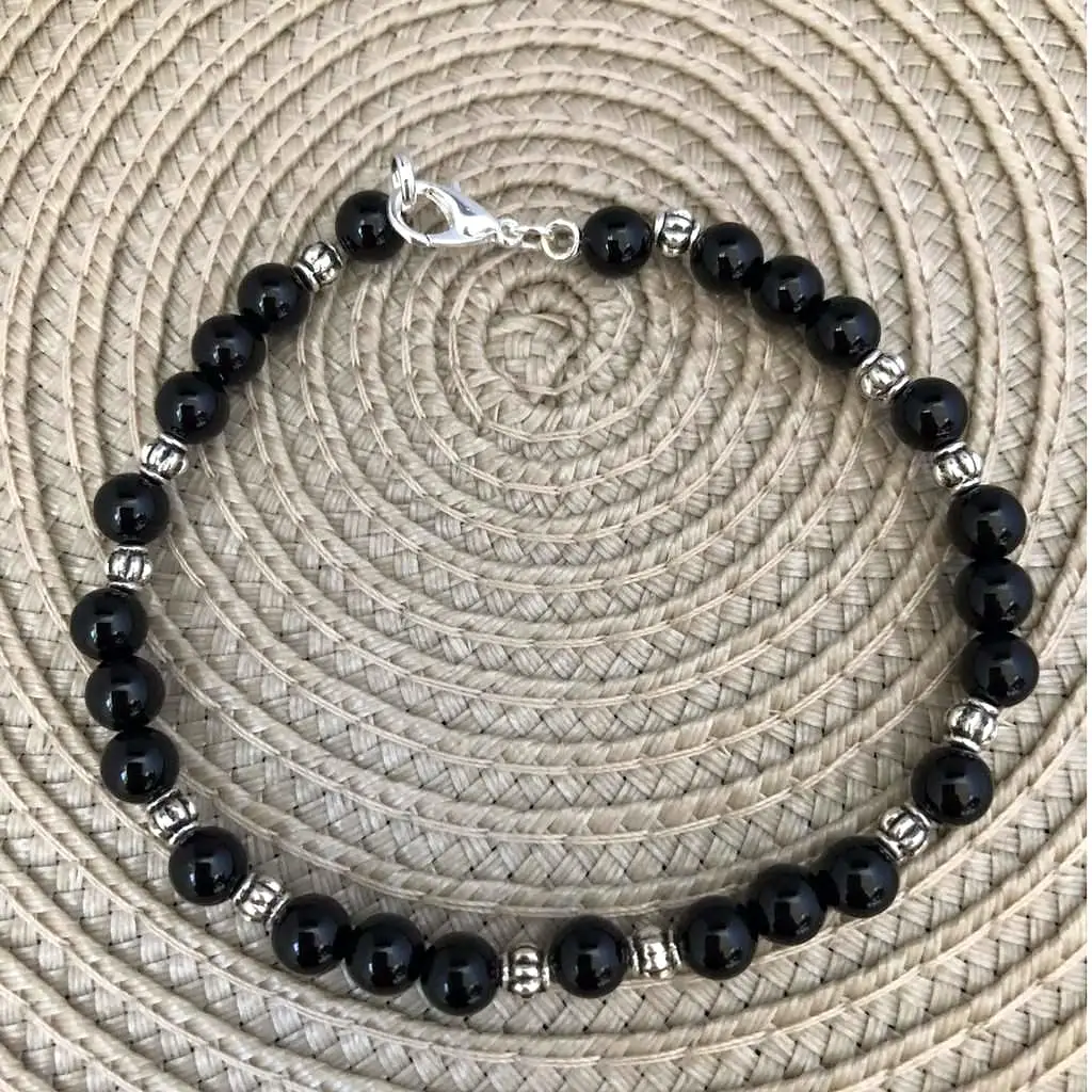 Men's Black Onyx and Silver Beaded Bracelet