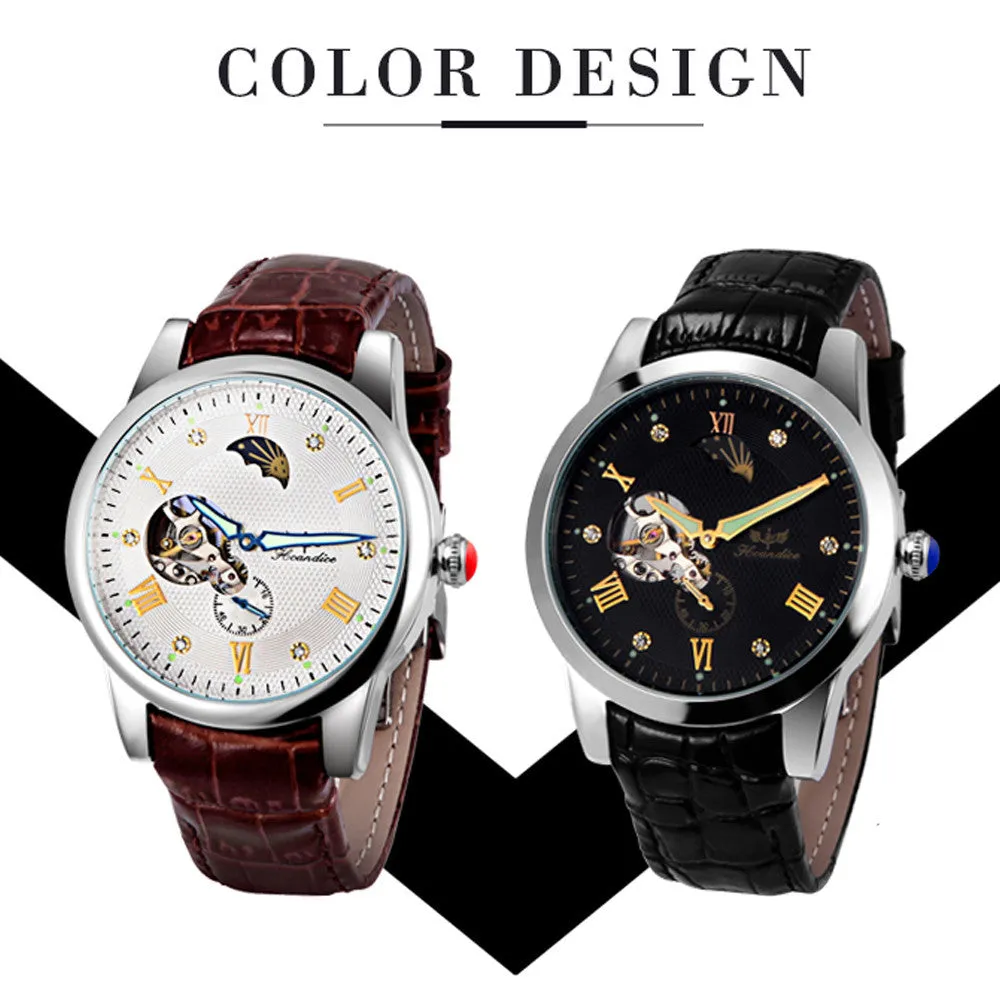 Mens Watches Top Luxury Mechanical Watch Men Business Leather Band Skeleton Wrist Watch Relogio masculino Feida