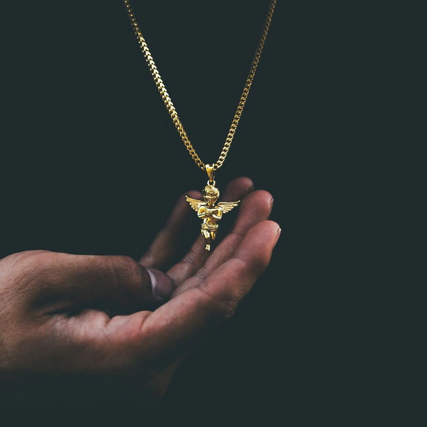 Micro Angel Pendant & Franco Gold Chain