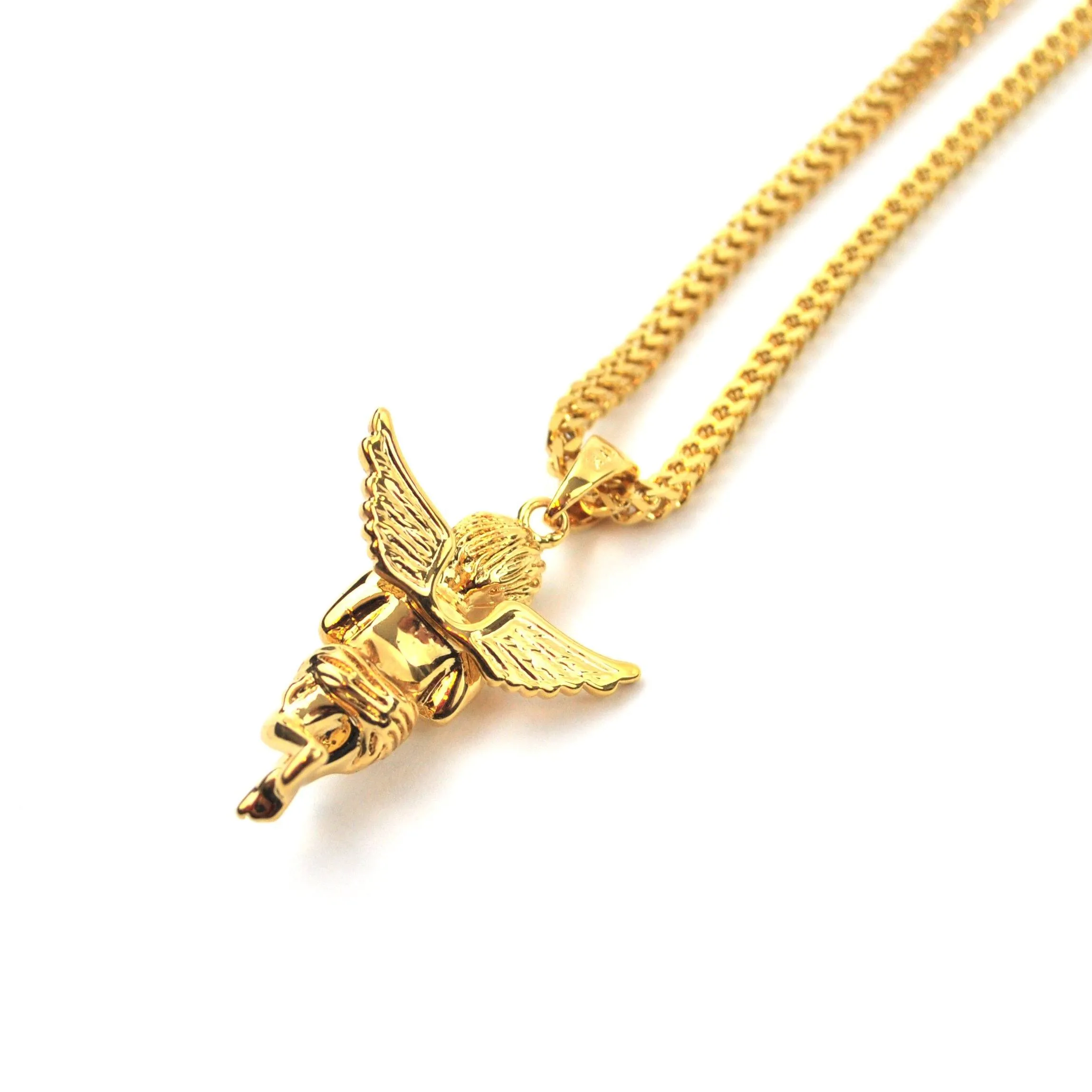 Micro Angel Pendant & Franco Gold Chain