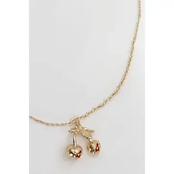 Mini Cherry Charm Necklace | Gold