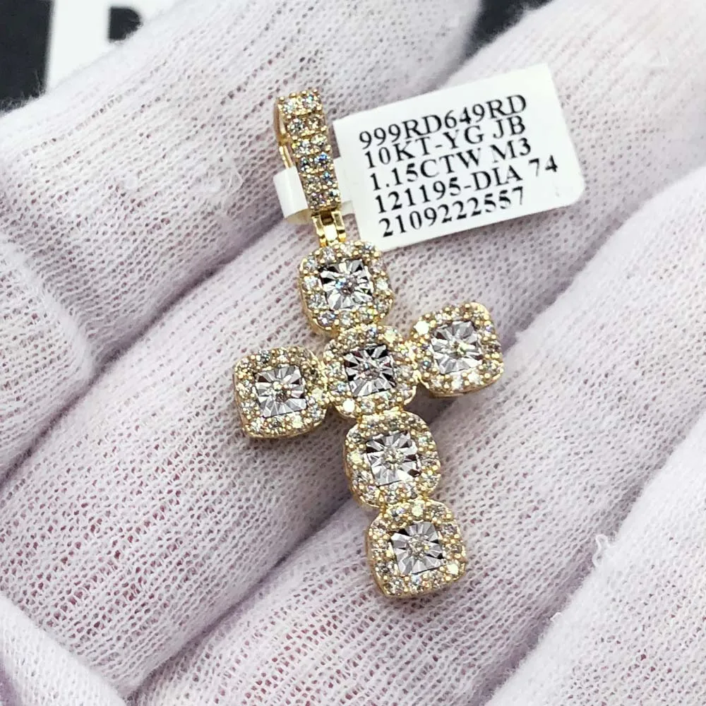 Miracle Cluster Cross Diamond Pendant 1.15cttw 10K Yellow Gold