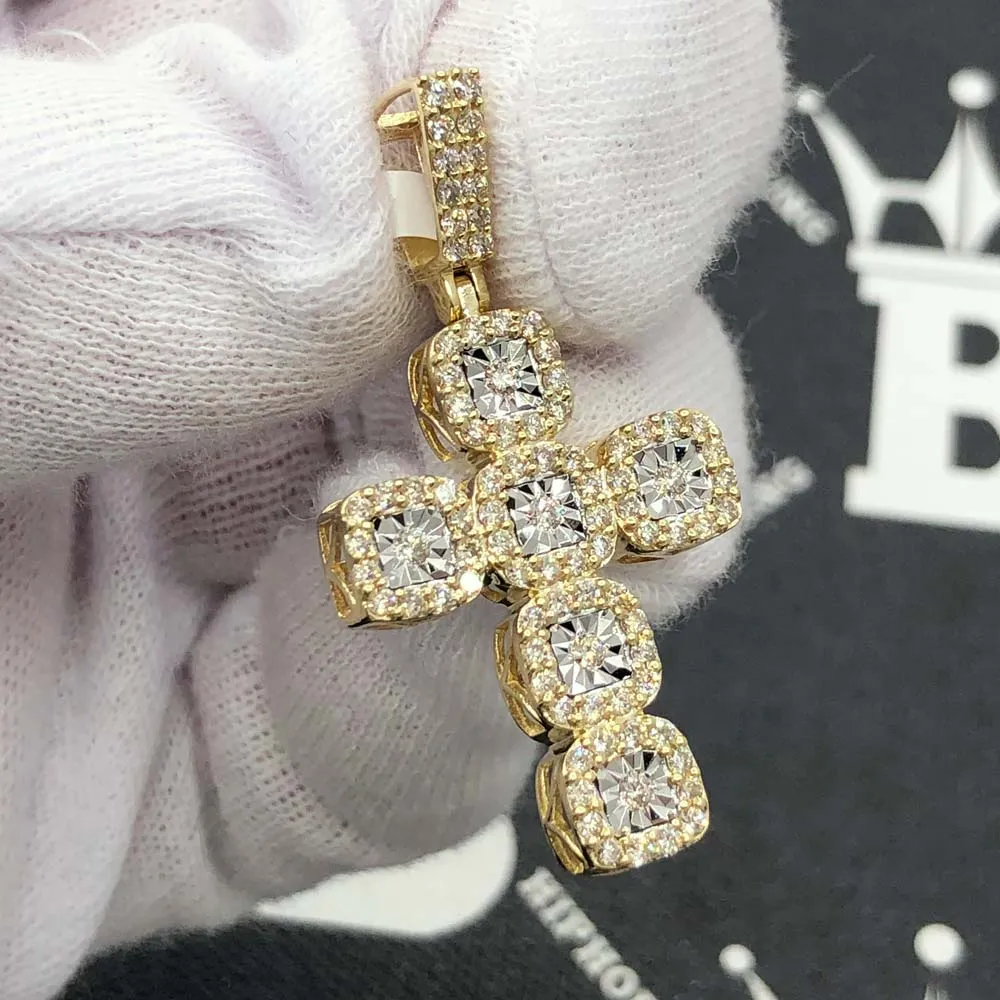 Miracle Cluster Cross Diamond Pendant 1.15cttw 10K Yellow Gold