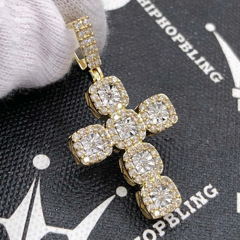 Miracle Cluster Cross Diamond Pendant 1.15cttw 10K Yellow Gold