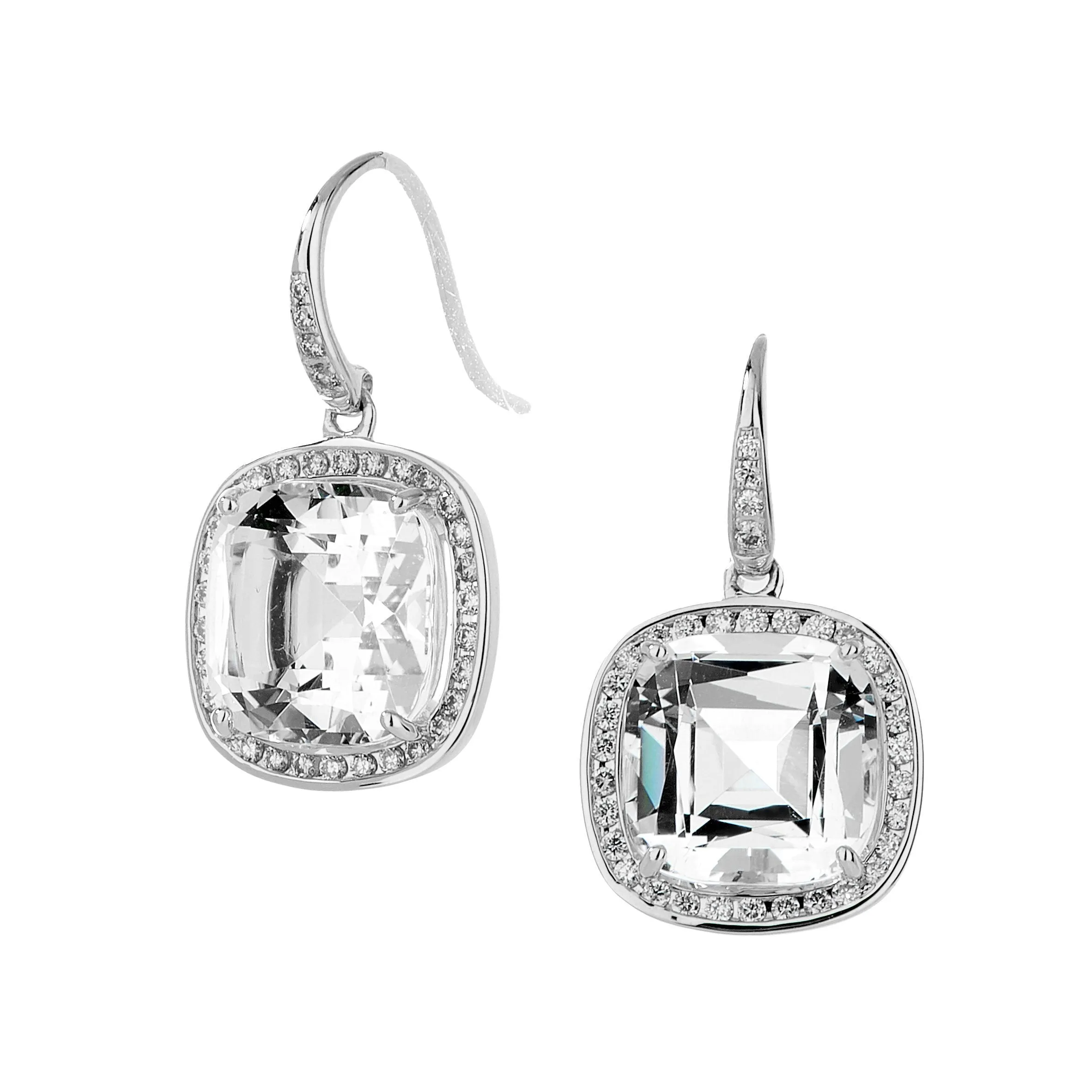 Mogul Rock Crystal Cushion Diamond Earrings