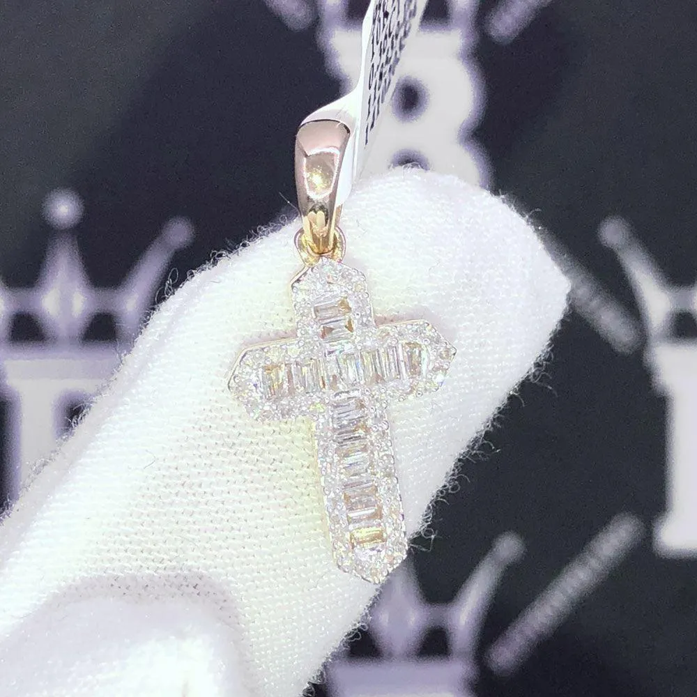 Nano Sharp Cross Baguette Diamond Pendant .36cttw 10K Yellow Gold