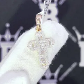 Nano Sharp Cross Baguette Diamond Pendant .36cttw 10K Yellow Gold