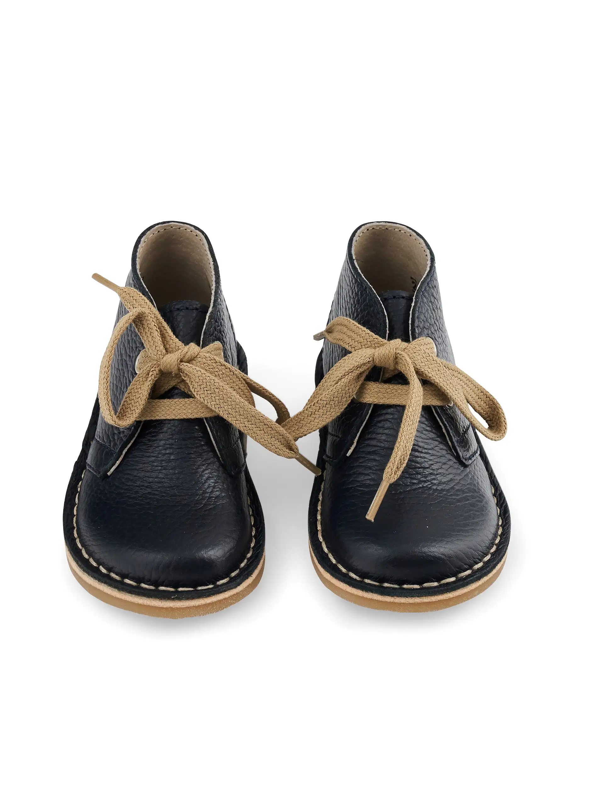 Navy Leather Kids Lace Up Boots