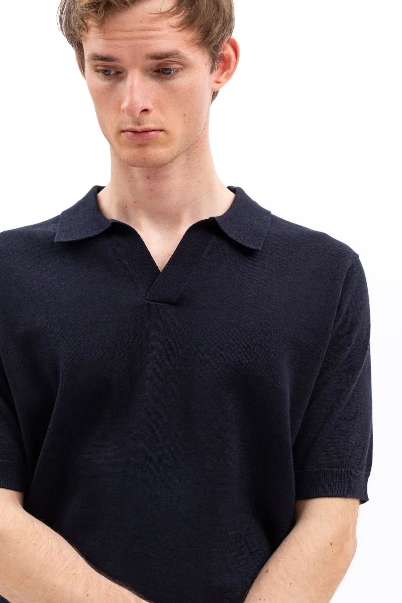 Norse Leif Linen Polo Dark Navy