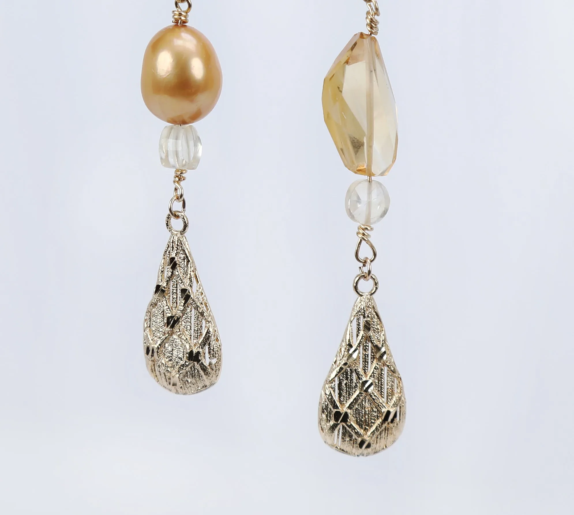 Pearl, Citrine, and Gold Earrings