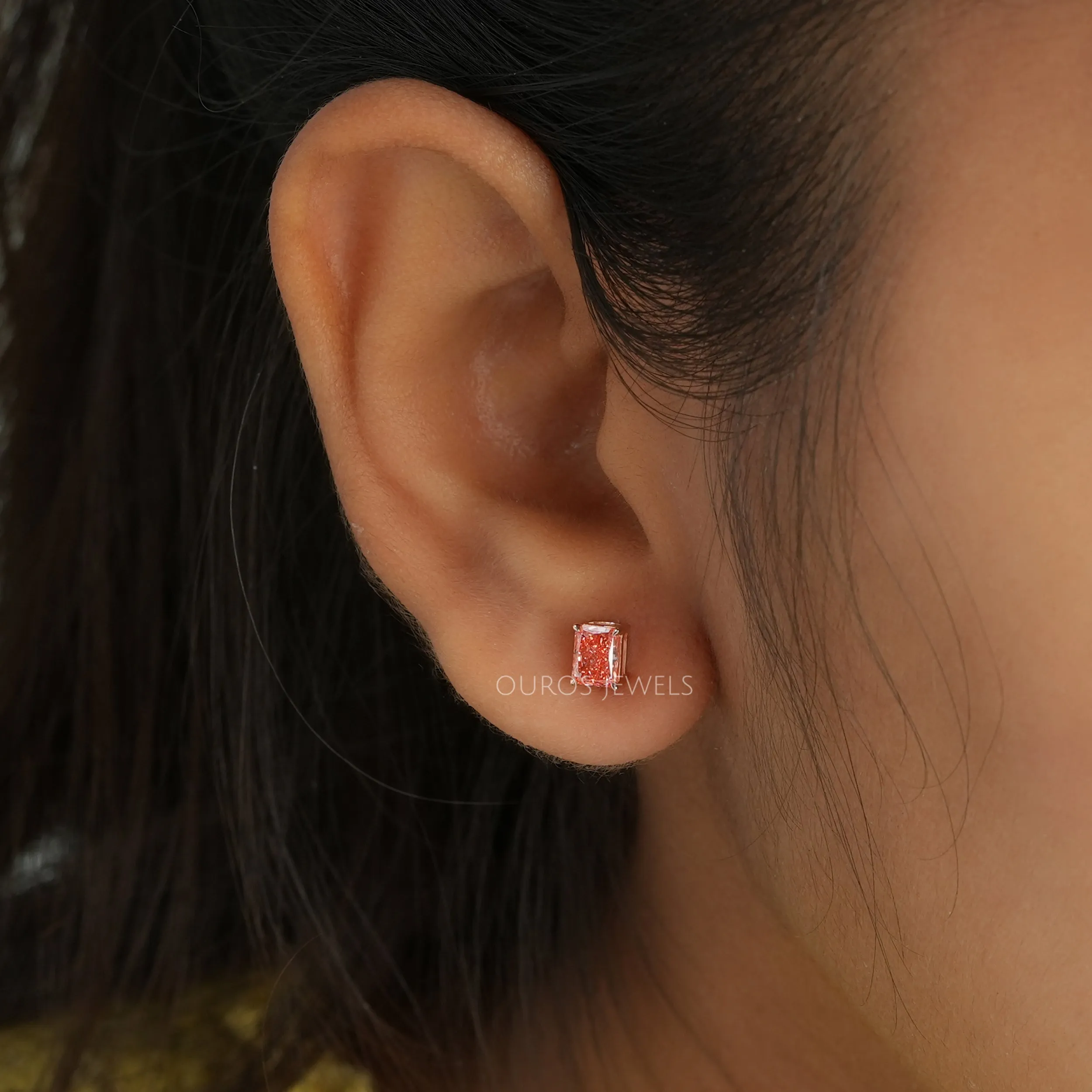 Pink Radiant Cut Lab Diamond  Stud Earrings