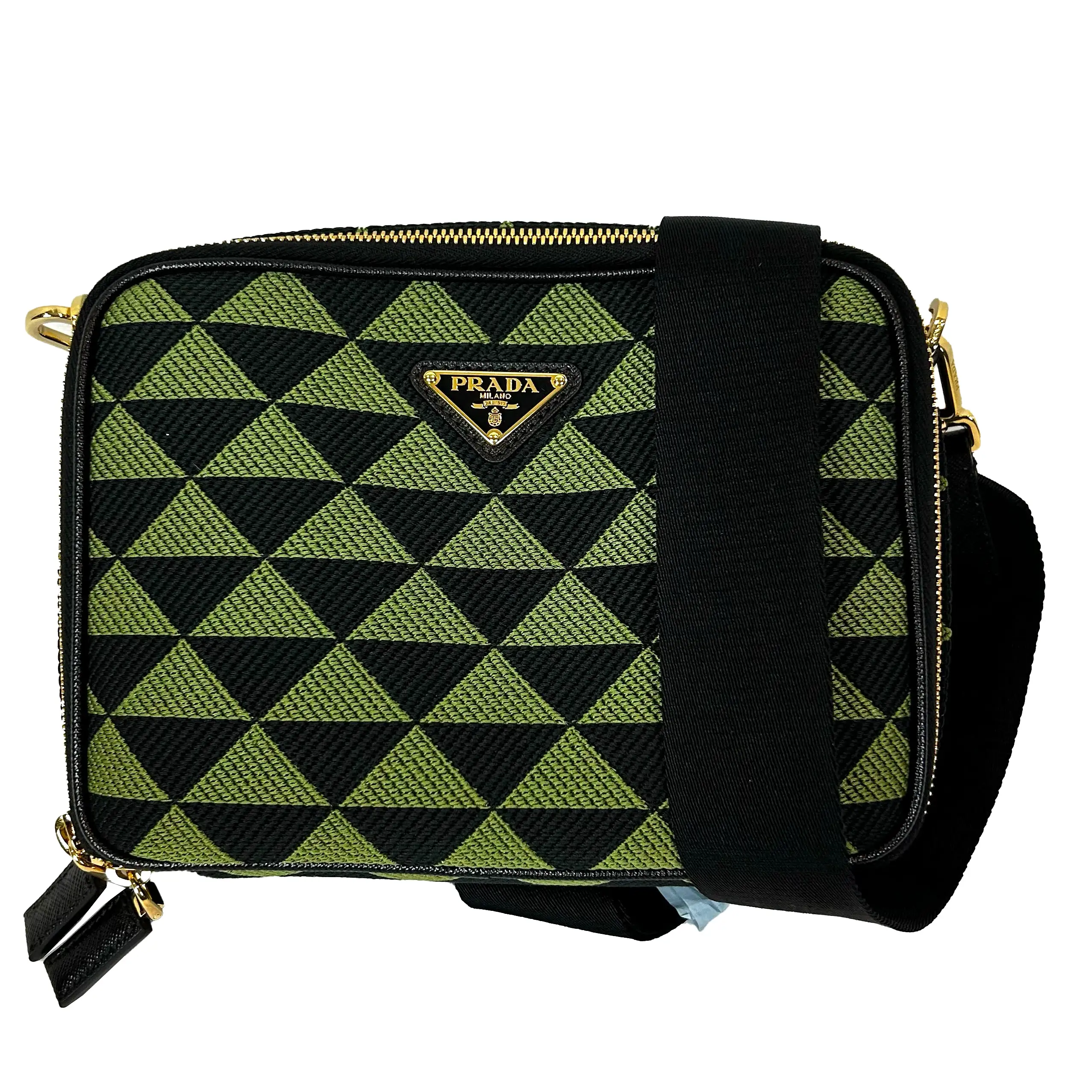 Prada Brand New 2400 Ivy & Black Symbole Embroidered Fabric Crossbody Bag