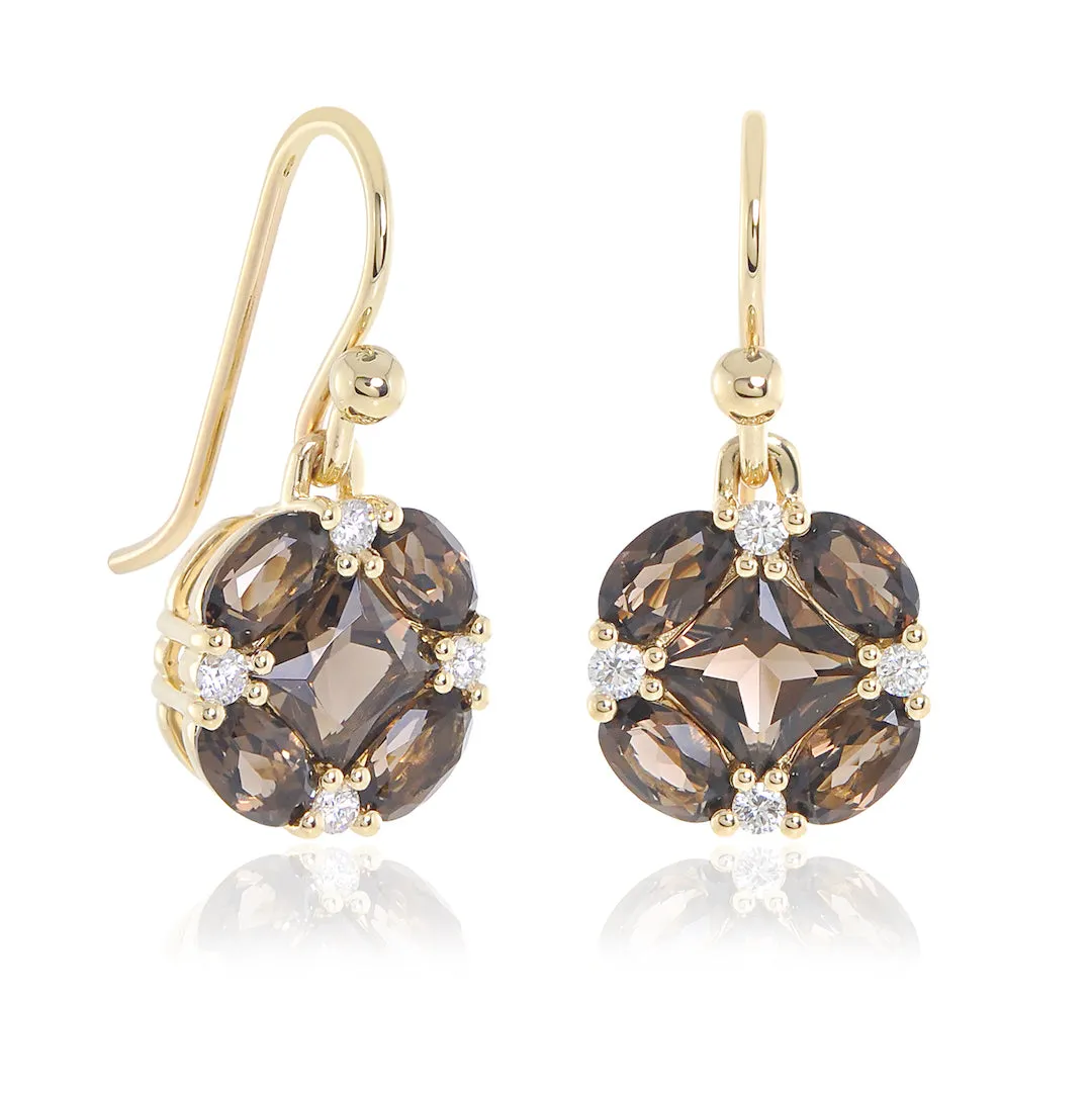 Quadrille Earrings in Smokey Quartz & Diamonds