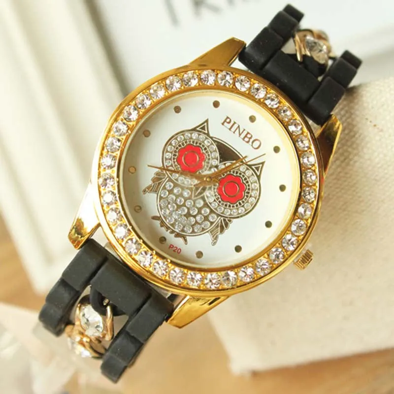 Relogio Feminino Ladies watches Women Silicone Chain Diamond Owl Pattern Quartz Wrist Watch Feida