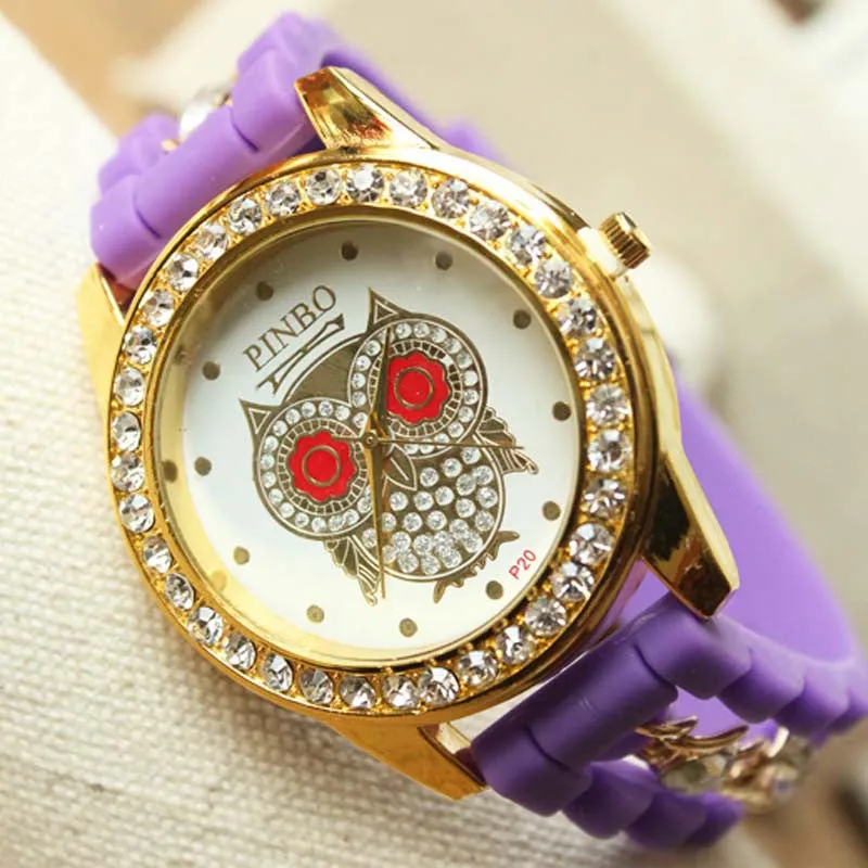 Relogio Feminino Ladies watches Women Silicone Chain Diamond Owl Pattern Quartz Wrist Watch Feida