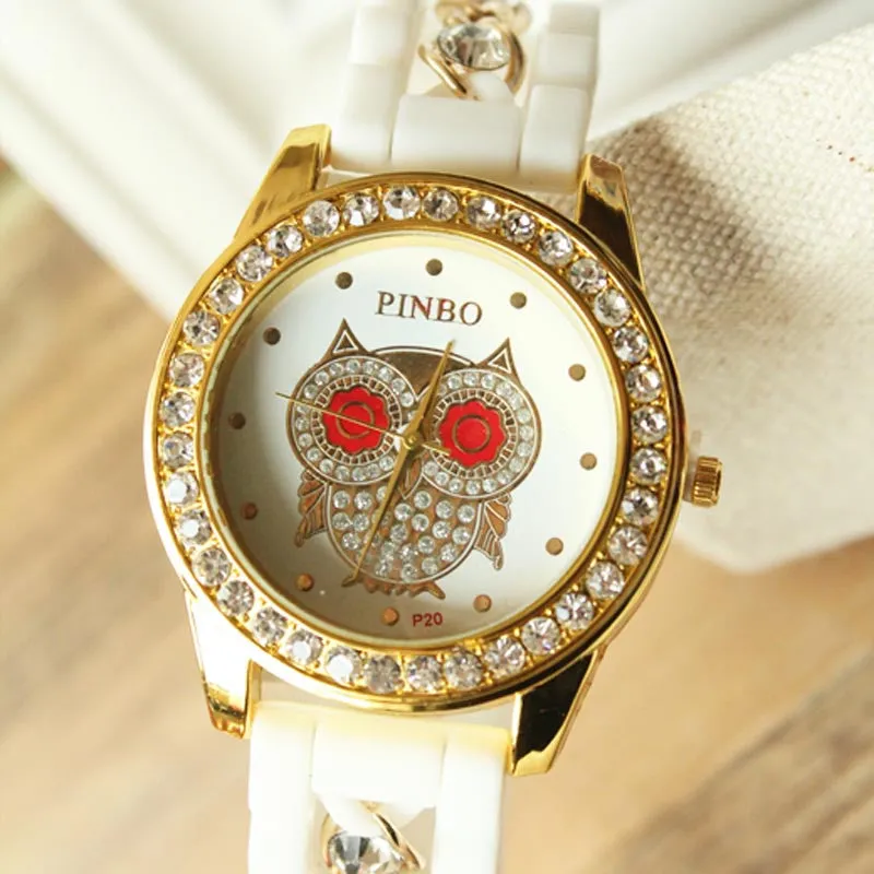 Relogio Feminino Ladies watches Women Silicone Chain Diamond Owl Pattern Quartz Wrist Watch Feida