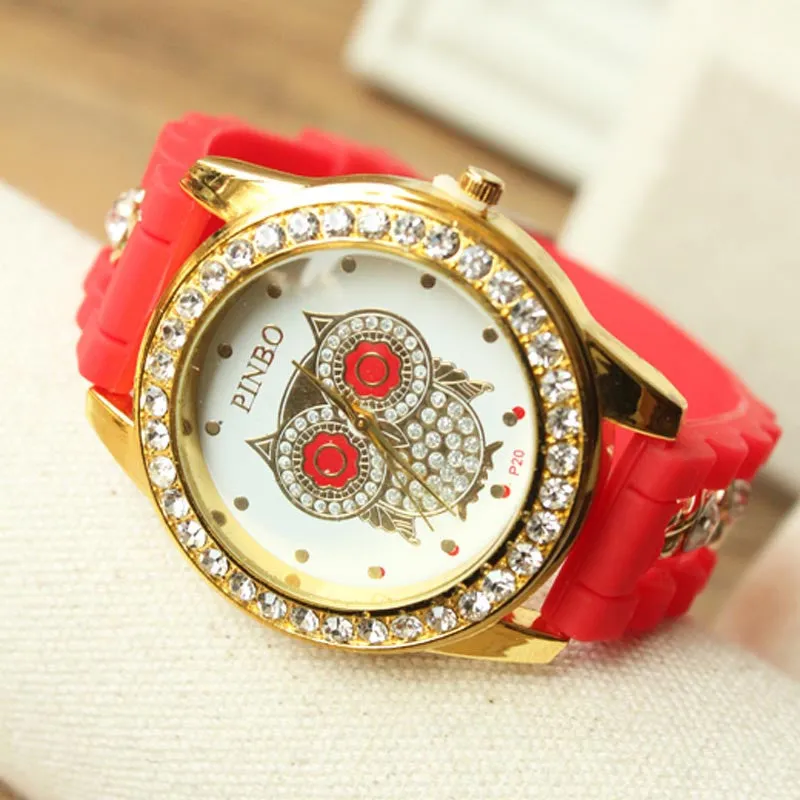 Relogio Feminino Ladies watches Women Silicone Chain Diamond Owl Pattern Quartz Wrist Watch Feida