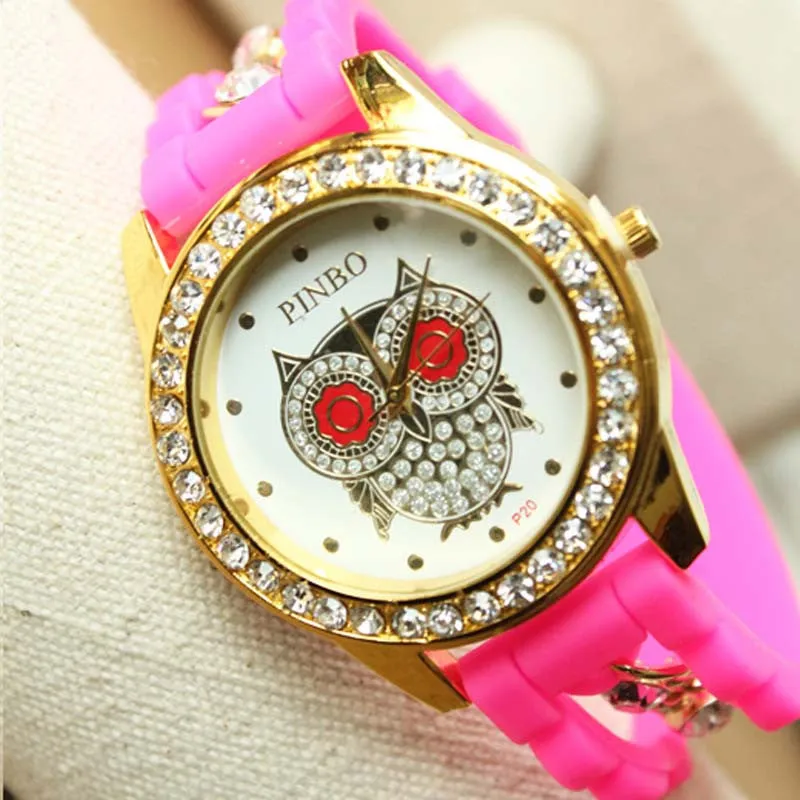 Relogio Feminino Ladies watches Women Silicone Chain Diamond Owl Pattern Quartz Wrist Watch Feida