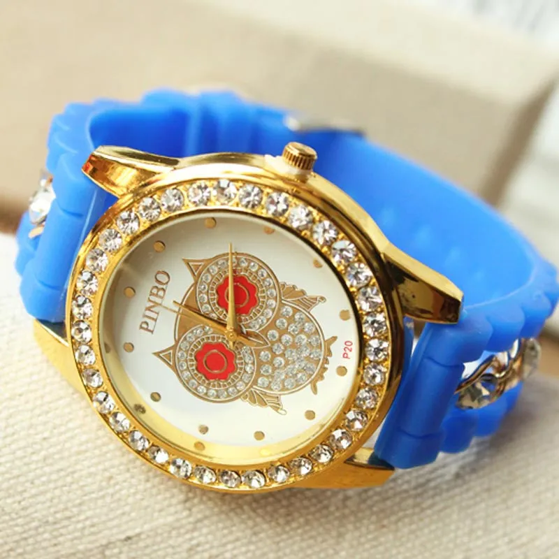 Relogio Feminino Ladies watches Women Silicone Chain Diamond Owl Pattern Quartz Wrist Watch Feida