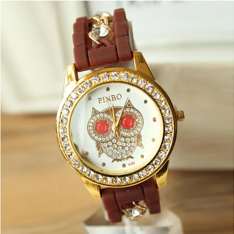 Relogio Feminino Ladies watches Women Silicone Chain Diamond Owl Pattern Quartz Wrist Watch Feida