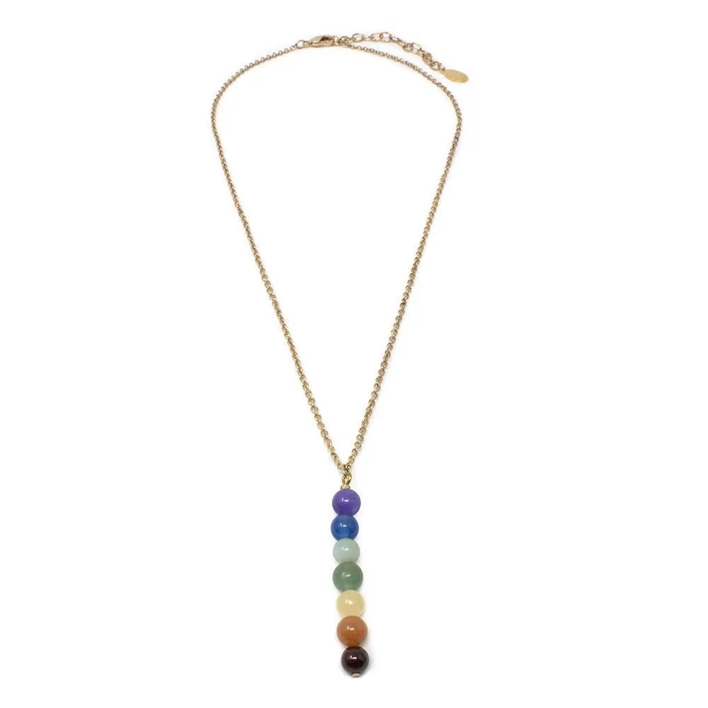 Seven Chakras Drop Pendant Necklace Gold Plated