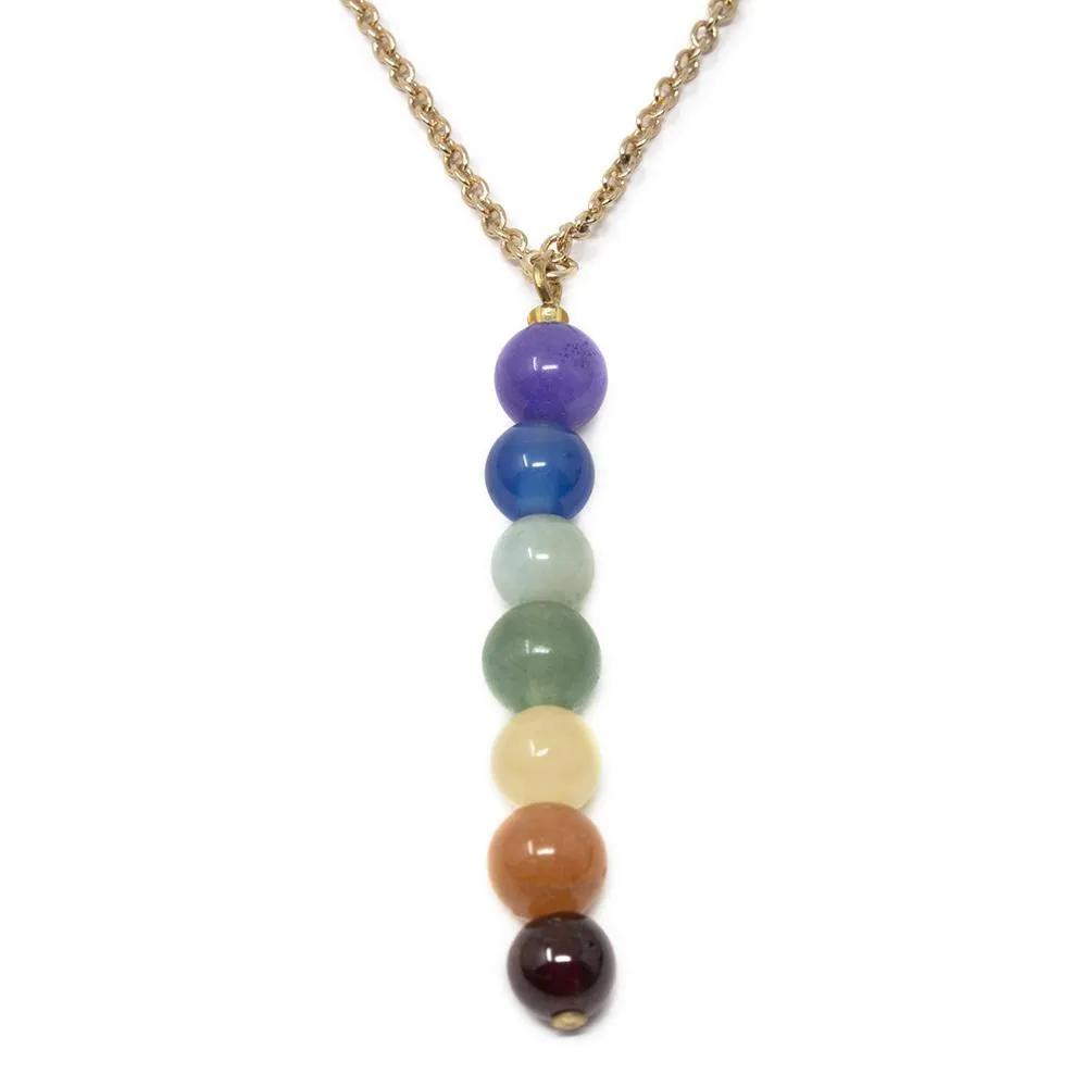 Seven Chakras Drop Pendant Necklace Gold Plated