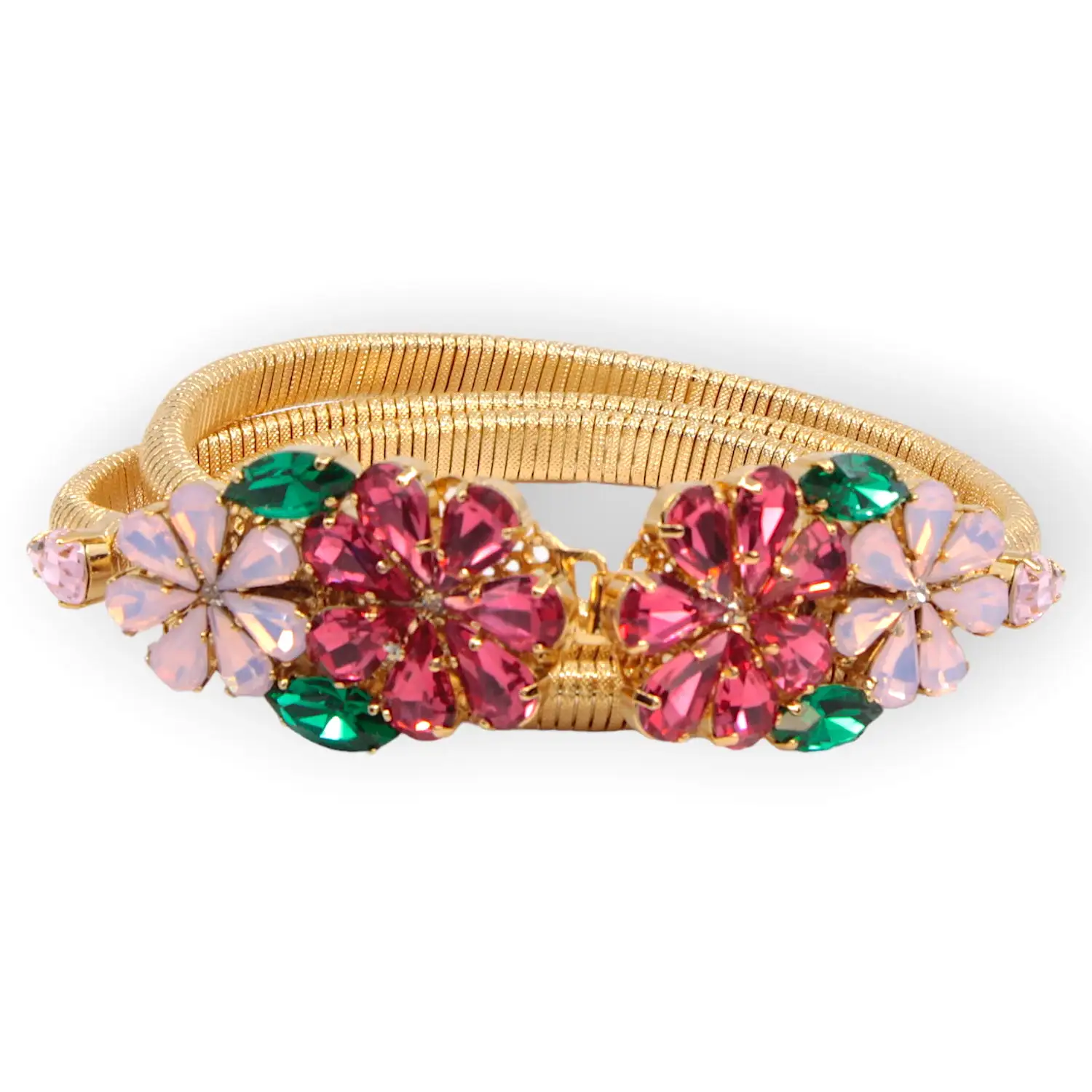 SLIM BELT WITH PINK DAISY BOUQUET CRYSTAL BUCKLE