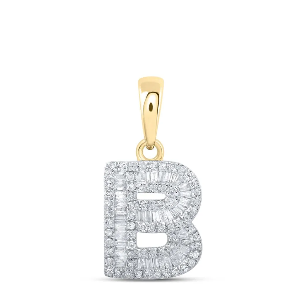 Small Initial Letter Baguette Diamond Pendant 10K Gold A-Z