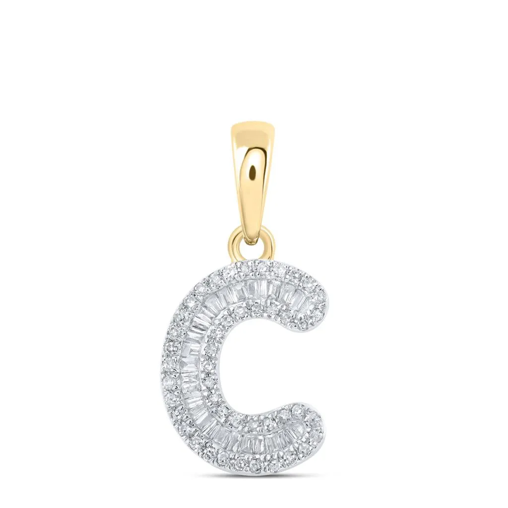 Small Initial Letter Baguette Diamond Pendant 10K Gold A-Z