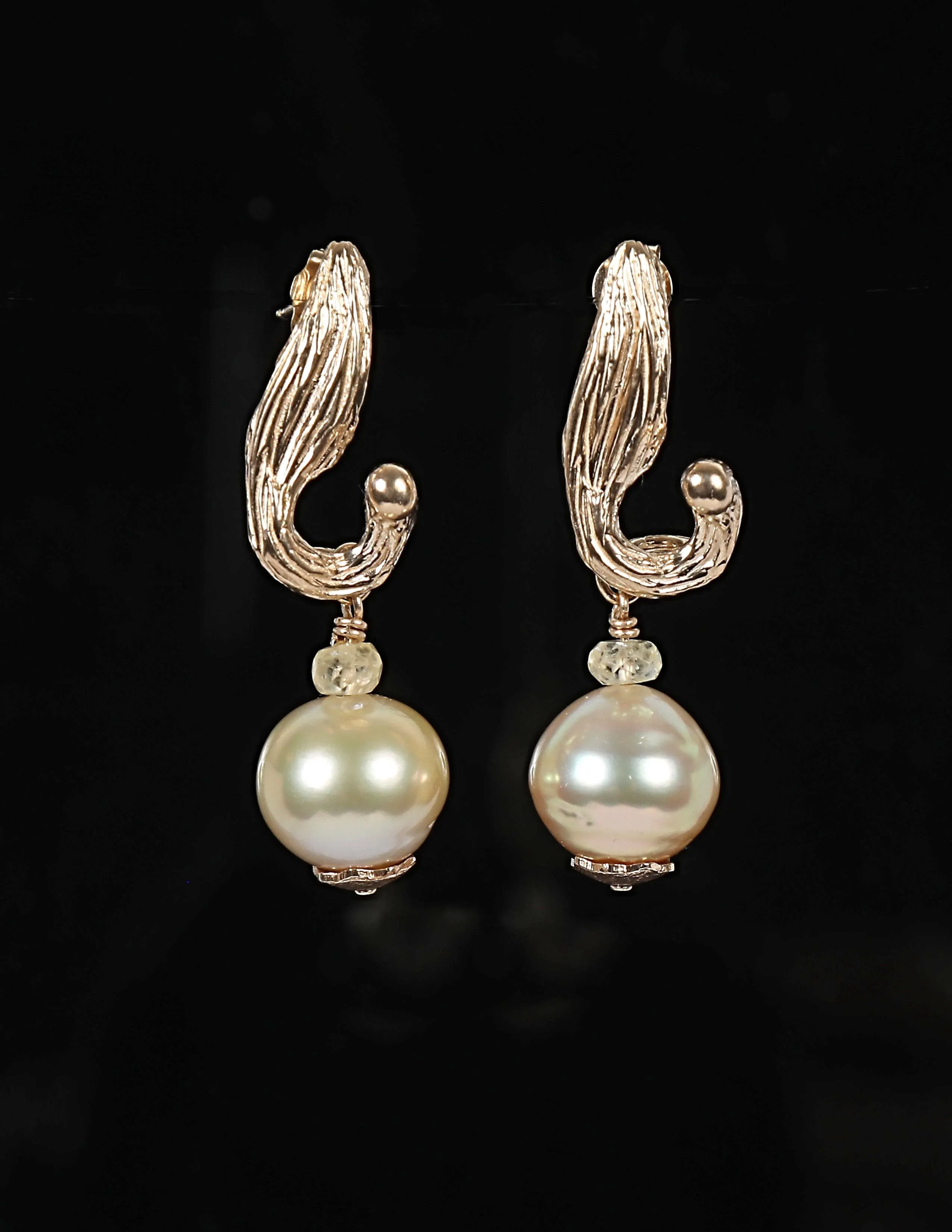 South Sea Pearl, Songea Sapphire, and Gold Earrings