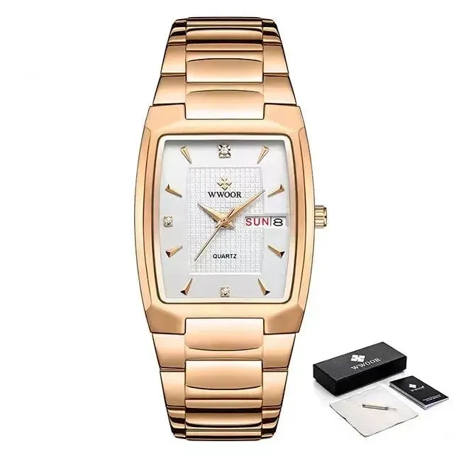 Square Watch Men Quartz Wrist Watches with Automatic Week Date