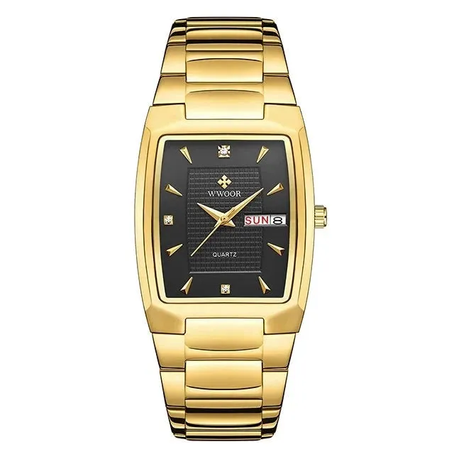 Square Watch Men Quartz Wrist Watches with Automatic Week Date