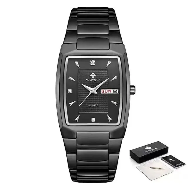 Square Watch Men Quartz Wrist Watches with Automatic Week Date