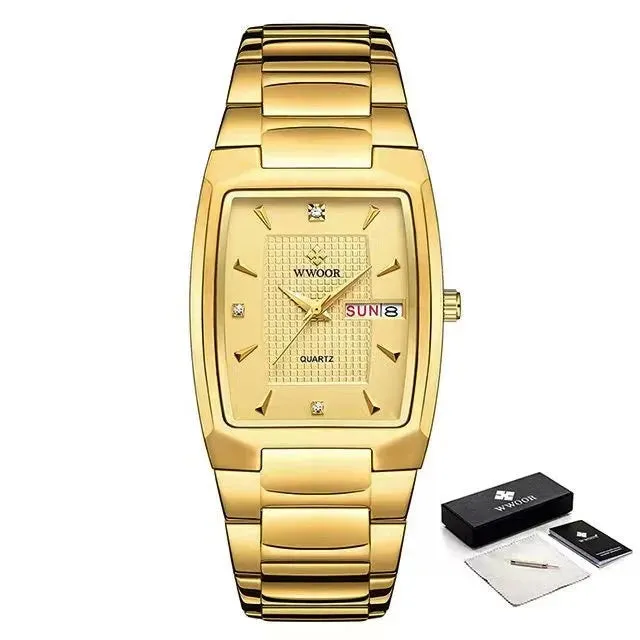 Square Watch Men Quartz Wrist Watches with Automatic Week Date