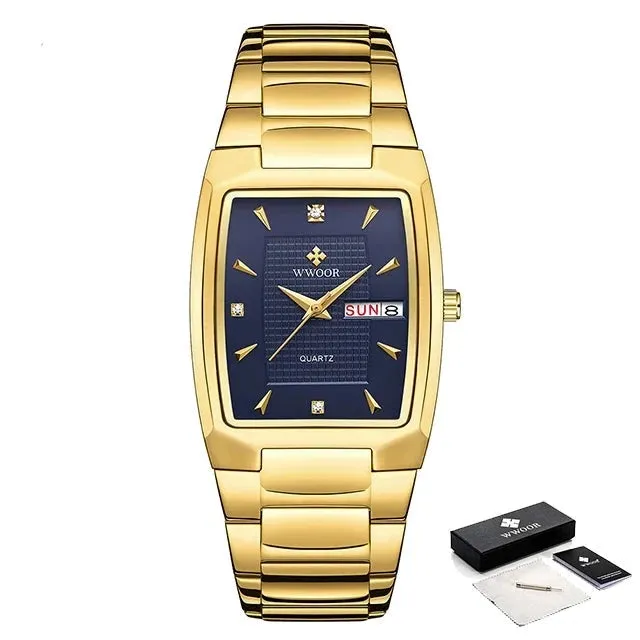 Square Watch Men Quartz Wrist Watches with Automatic Week Date