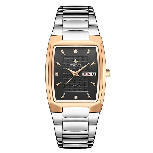 Square Watch Men Quartz Wrist Watches with Automatic Week Date