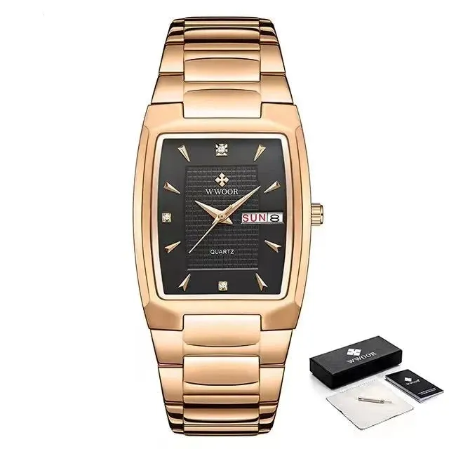 Square Watch Men Quartz Wrist Watches with Automatic Week Date