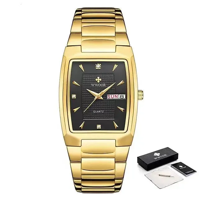 Square Watch Men Quartz Wrist Watches with Automatic Week Date