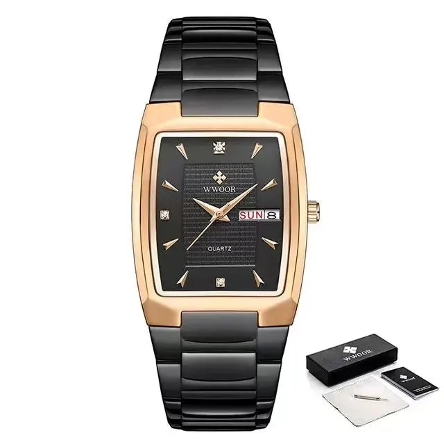 Square Watch Men Quartz Wrist Watches with Automatic Week Date