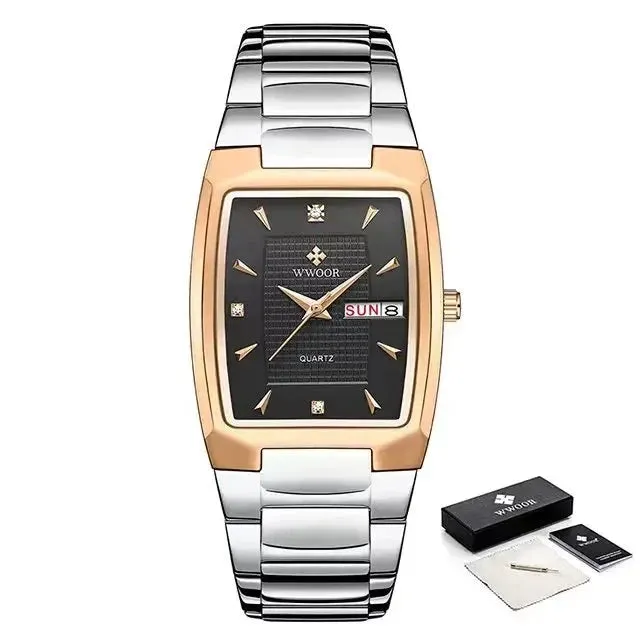 Square Watch Men Quartz Wrist Watches with Automatic Week Date