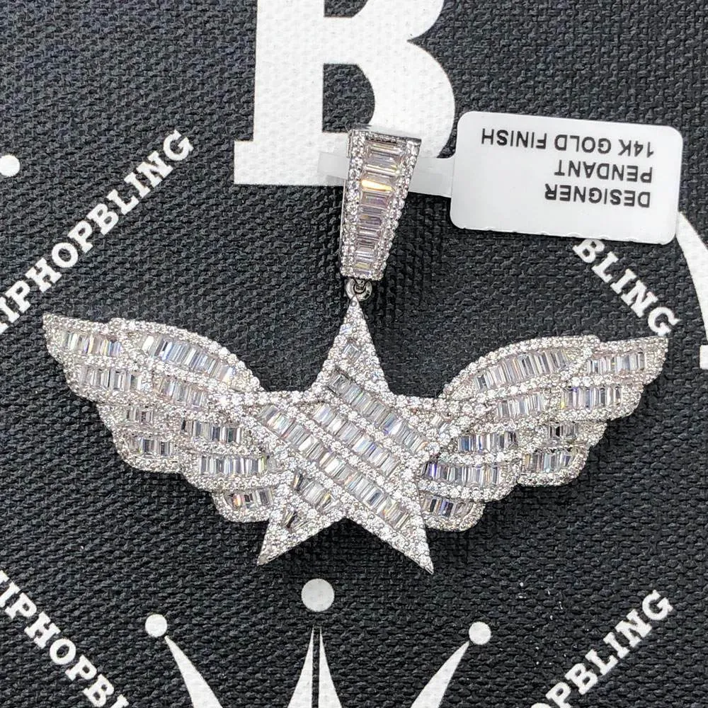 Star Wings Baguette CZ Hip Hop Bling Bling Pendant